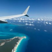 View of Cancun taken from airplane wing