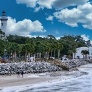 Beach and lighthouse on St. Simons Island, Georgia